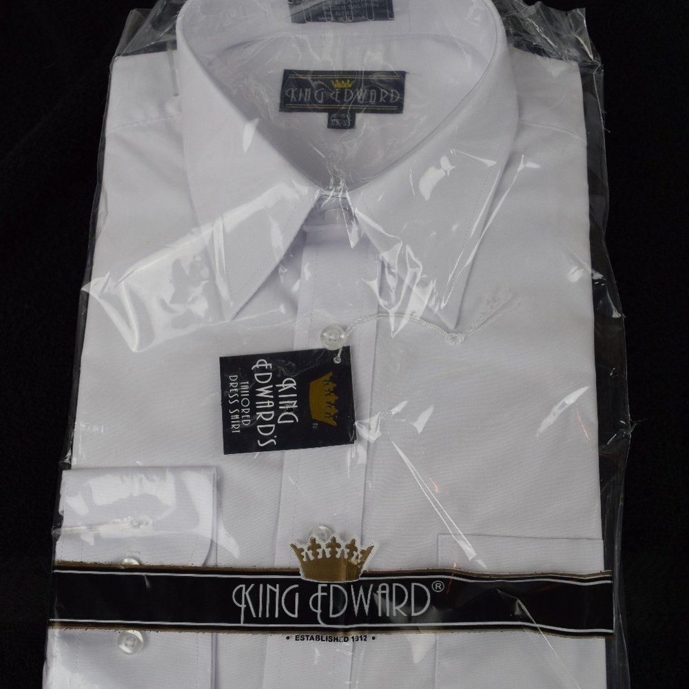NWT King Edward Long Sleeve White Dress Shirt 15/15.5 neck